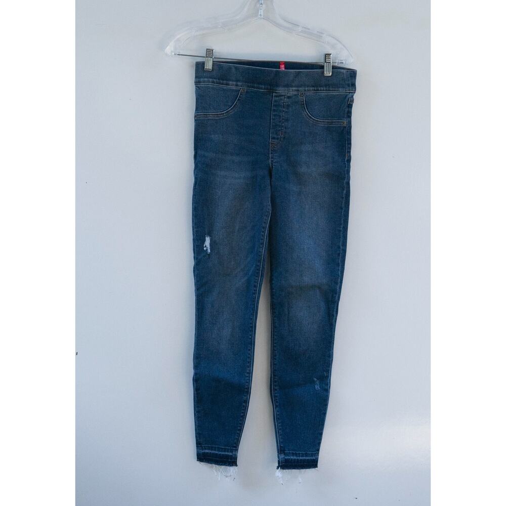 Spanx Womens Jeans Blue Pull On Skinny Distressed Casual Denim Leggings Small